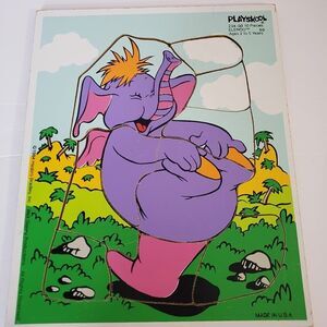 Vintage 80s Playskool Purple Elephant Eleroo Wooden Puzzle Kids Early Learning